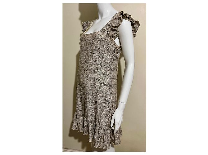 Joseph Vestido de seda com mangas e barra com babados Preto Bege - vista 2