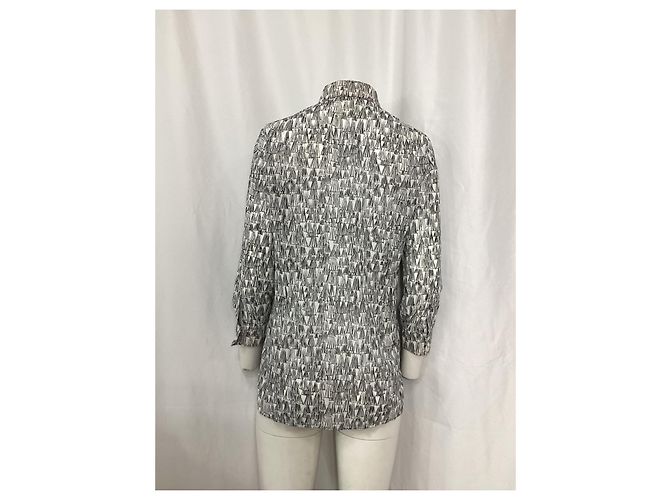 Blusa túnica con estampado Akris Asagao en voile de algodón negro y blanco - vista 10
