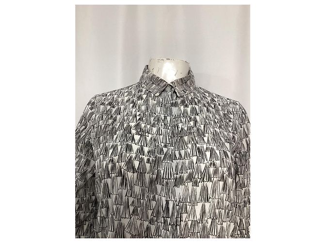 Blusa túnica con estampado Akris Asagao en voile de algodón negro y blanco - vista 11