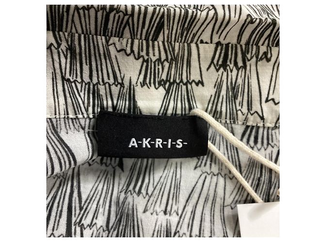 Blusa túnica con estampado Akris Asagao en voile de algodón negro y blanco - vista 5