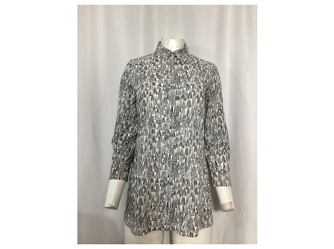 Blusa túnica con estampado Akris Asagao en voile de algodón negro y blanco - vista 8