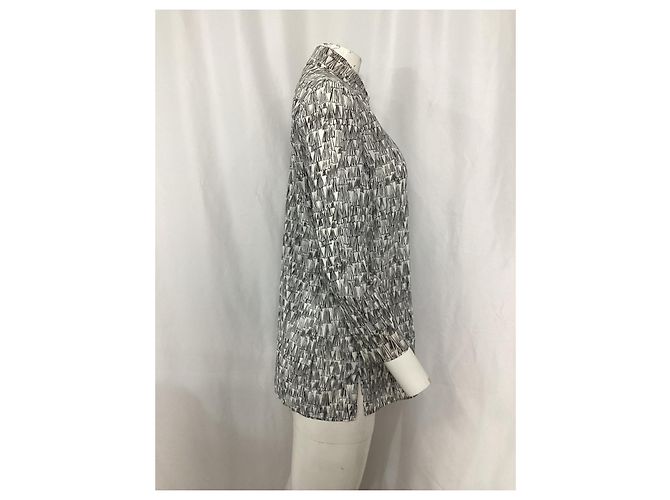 Blusa túnica con estampado Akris Asagao en voile de algodón negro y blanco - vista 9