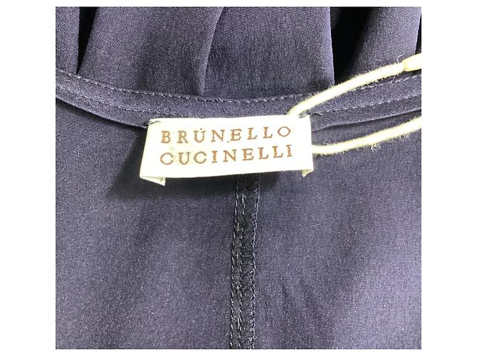 Top sin mangas plisado en seda azul marino de Brunello Cucinelli - vista 11