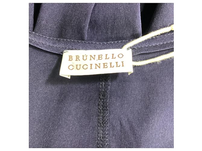 Top sin mangas plisado en seda azul marino de Brunello Cucinelli - vista 5