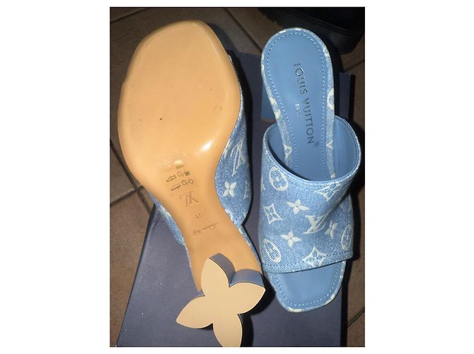 Sandali con tacco Louis Vuitton in denim blu navy 41 - vista 3