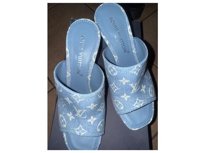 Sandali con tacco Louis Vuitton in denim blu navy 41 - vista 5