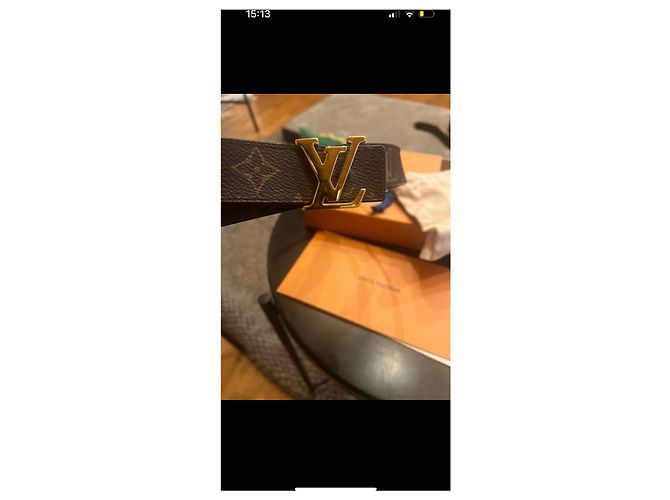 Cinturón Louis Vuitton LV reversible marrón dorado Castaño - vista 4