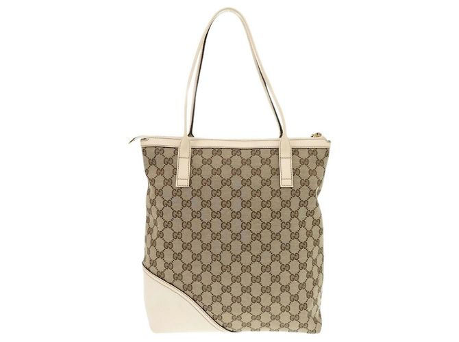 Gucci Beige GG Canvas und Leder Tote Bag Weiß - Ansicht 3