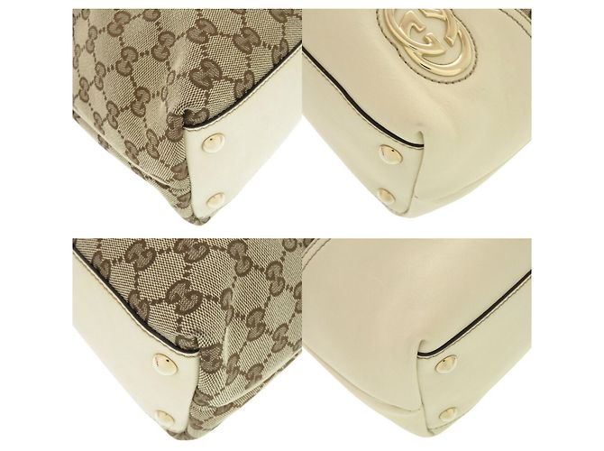 Gucci Beige GG Canvas und Leder Tote Bag Weiß - Ansicht 5