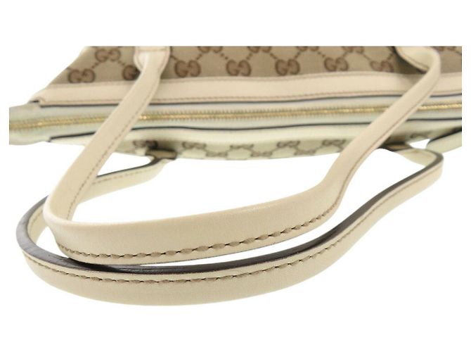 Gucci Beige GG Canvas und Leder Tote Bag Weiß - Ansicht 6