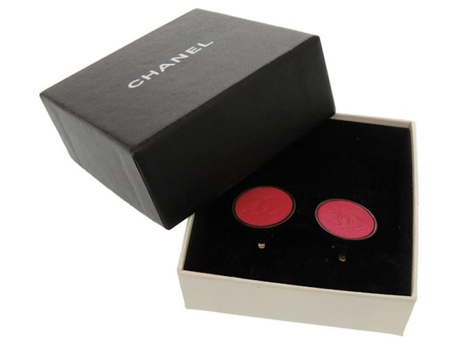 Orecchini in pelle e metallo rosa Chanel Coco Mark Button - vista 3