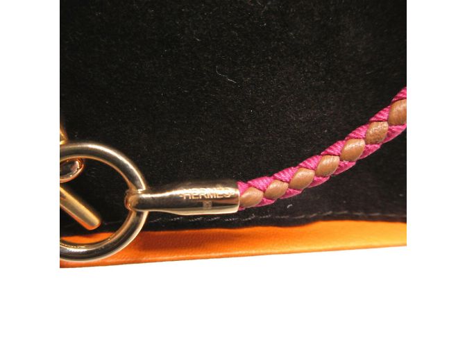 Hermès Bracciale charm in pelle e tela Hermes Marrone Rosa - vista 6