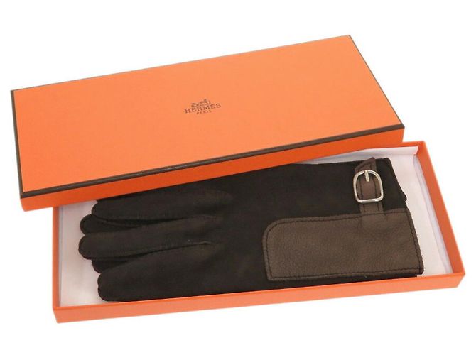 Hermès Hermes Handschuhe aus dunkelbraunem Lammleder - Ansicht 3