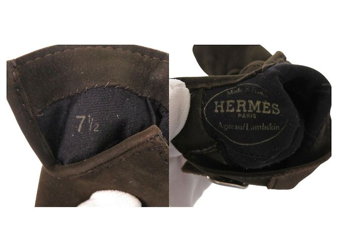 Hermès Hermes Handschuhe aus dunkelbraunem Lammleder - Ansicht 7