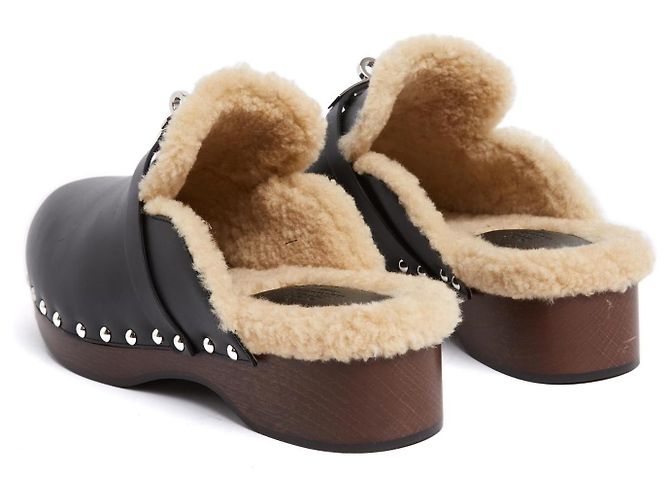 Hermès Mules Sabots Carlotta EU39 Schwarze Leder-Schaffell-Clogs UK6 US8.5 - Ansicht 4