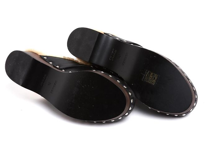 Hermès Mules Sabots Carlotta EU39 Schwarze Leder-Schaffell-Clogs UK6 US8.5 - Ansicht 5