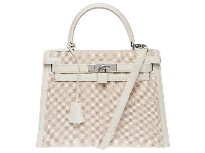 Hermès HERMES Kelly 28 Bag in White Canvas - 102428 - view 2