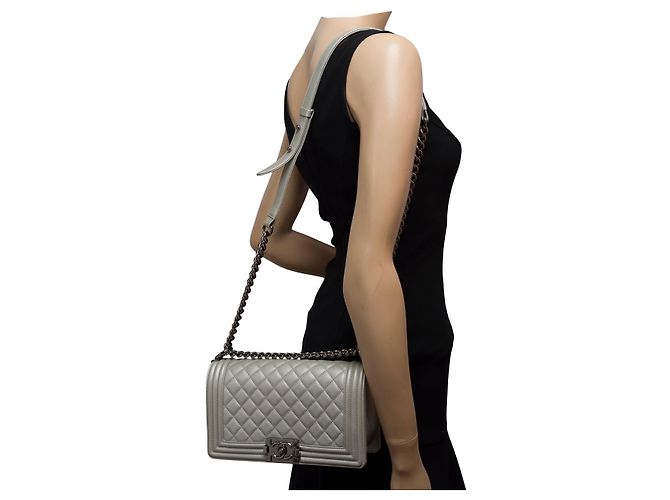 Borsa CHANEL Boy in Pelle Argento - 102456 - vista 12