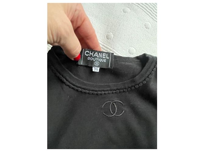 Top Chanel con logo doble CC de algodón negro - vista 2