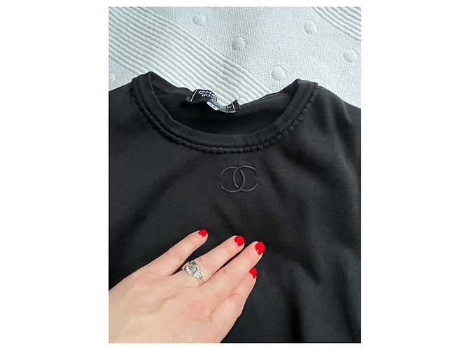 Top Chanel con logo doble CC de algodón negro - vista 3