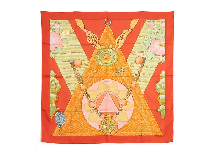 Hermès Quadrat-Schal 90 Tibet II 2002 Seidentwill-Schal Orange Latham Hermes - Ansicht 2