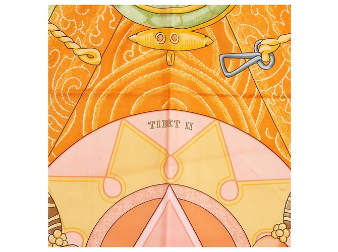 Hermès Quadrat-Schal 90 Tibet II 2002 Seidentwill-Schal Orange Latham Hermes - Ansicht 3