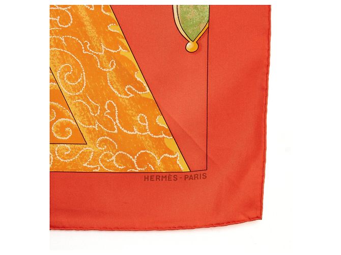 Hermès Quadrat-Schal 90 Tibet II 2002 Seidentwill-Schal Orange Latham Hermes - Ansicht 4