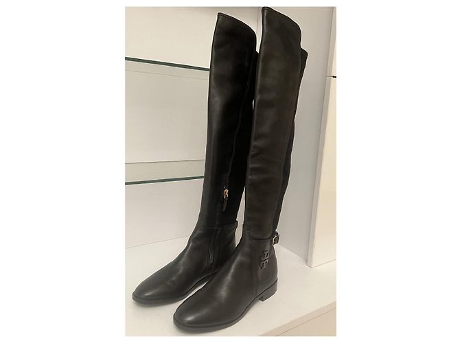 Tory Burch Wyatt Lederstiefel über dem Knie Schwarz - Ansicht 3