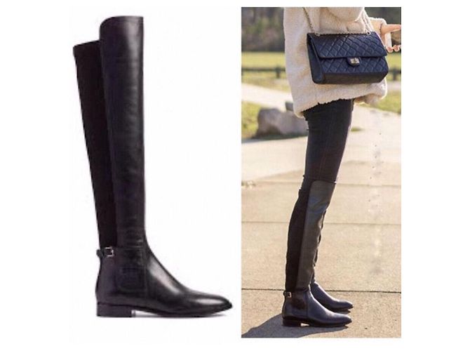 Tory Burch Wyatt Lederstiefel über dem Knie Schwarz - Ansicht 7