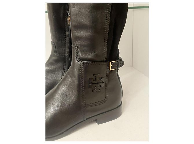 Tory Burch Wyatt Lederstiefel über dem Knie Schwarz - Ansicht 9