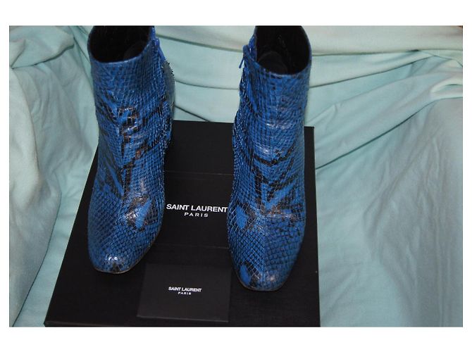 Saint Laurent Python Ankle Boots Blue - view 3