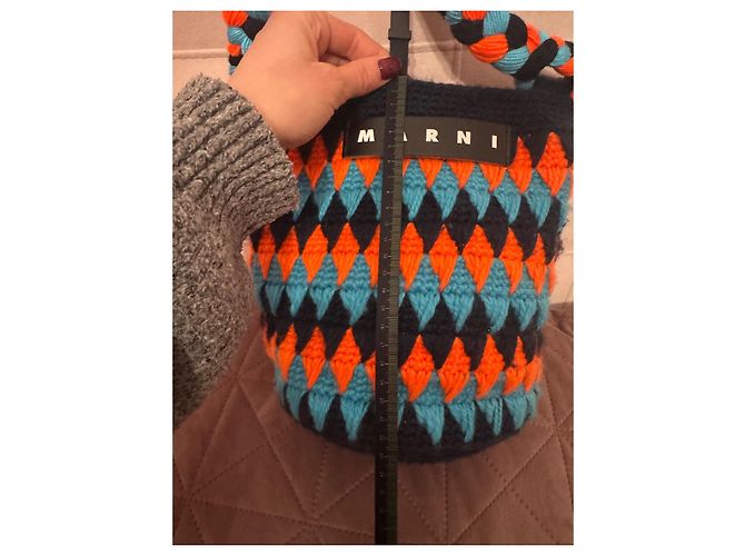 Borsa a mano Marni in lana arancione e blu scuro - vista 10