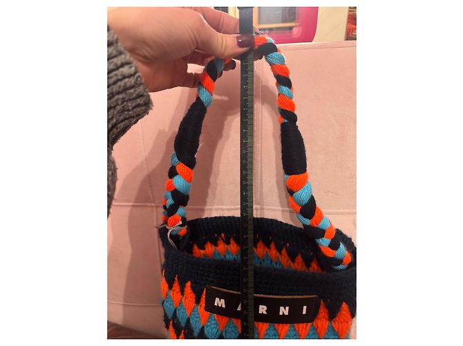Borsa a mano Marni in lana arancione e blu scuro - vista 11