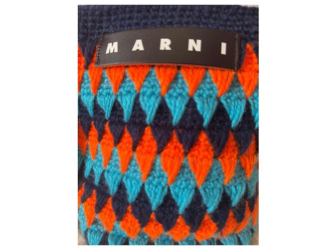 Borsa a mano Marni in lana arancione e blu scuro - vista 2