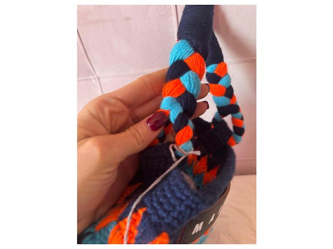 Borsa a mano Marni in lana arancione e blu scuro - vista 4