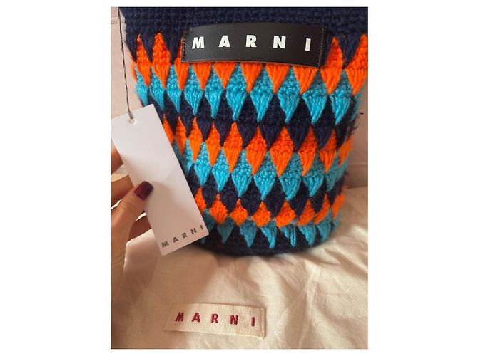 Borsa a mano Marni in lana arancione e blu scuro - vista 5