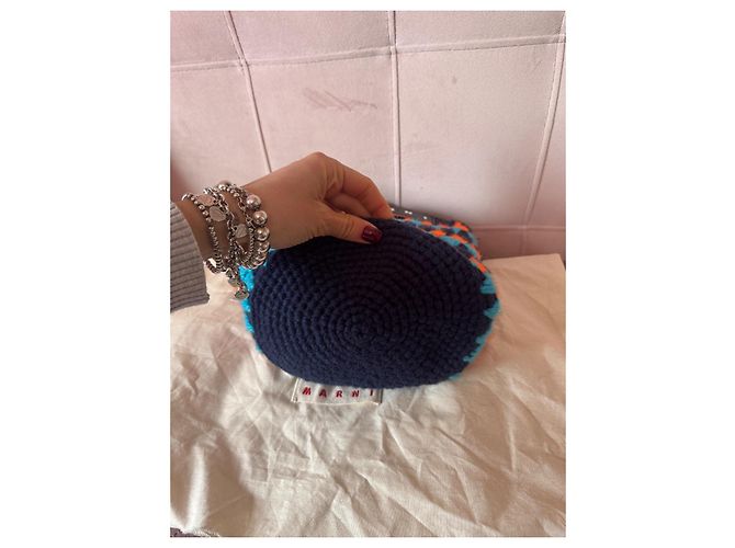 Borsa a mano Marni in lana arancione e blu scuro - vista 7
