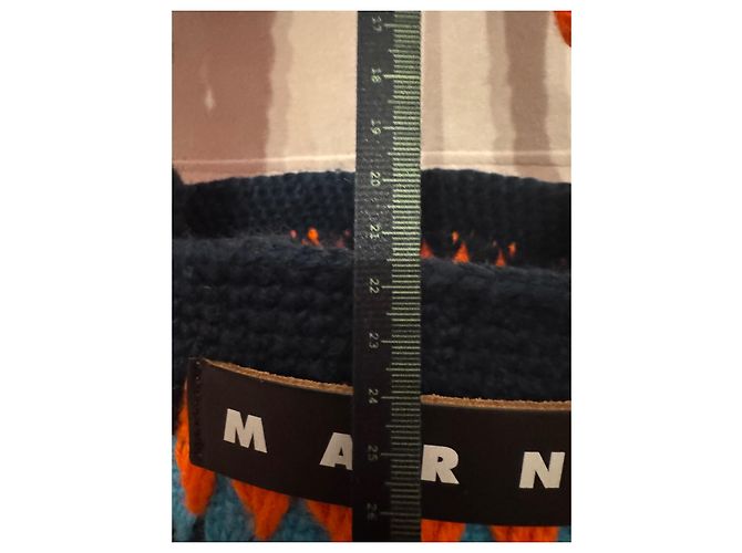 Borsa a mano Marni in lana arancione e blu scuro - vista 9