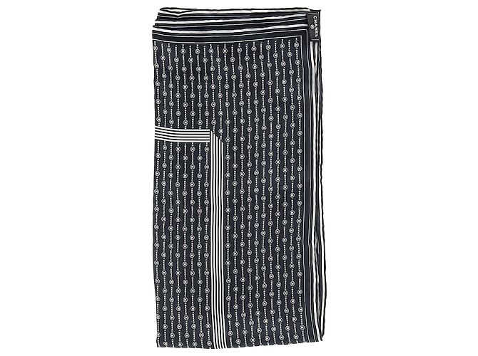 Classique Écharpe en soie noire avec imprimé logo Chanel - vue 2