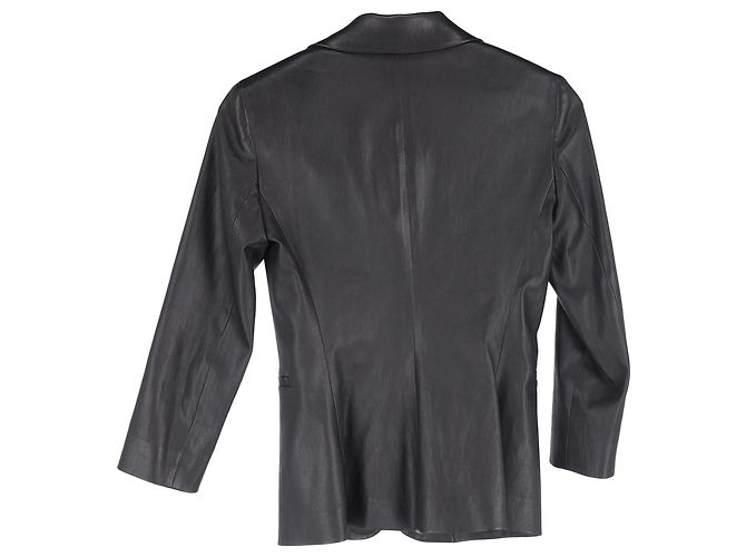 La chaqueta de un solo botón en cuero negro de The Row - vista 2