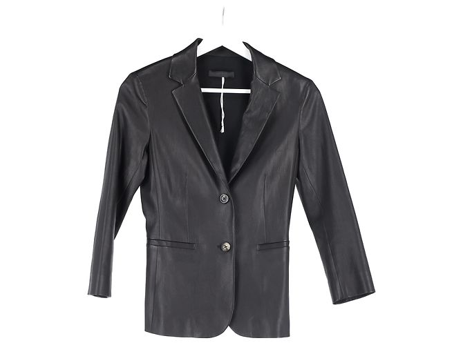 La chaqueta de un solo botón en cuero negro de The Row - vista 4