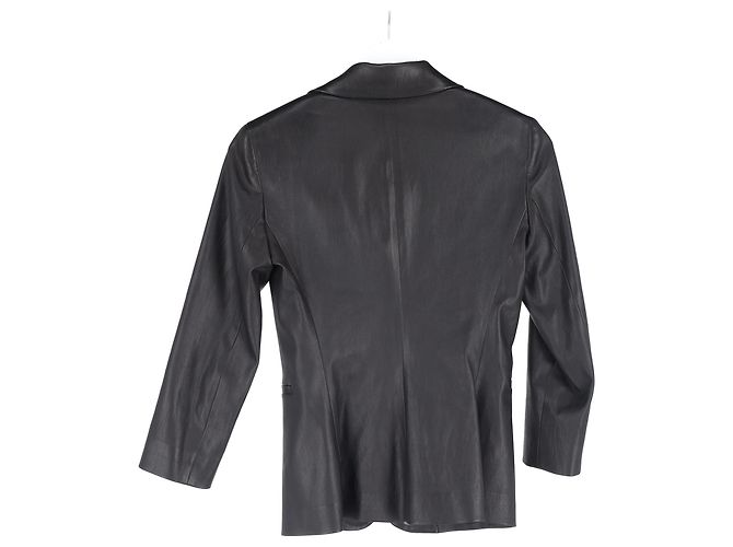 La chaqueta de un solo botón en cuero negro de The Row - vista 5