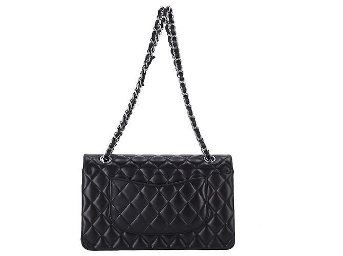 Timeless Chanel Classic Medium Double Flap Shoulder Bag in Black Lamb Leather - view 10