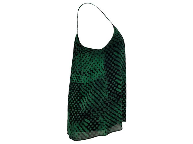 Camiseta de alça com decote em scoop em seda verde com bolinhas da Theory - vista 3