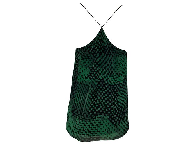 Camiseta de alça com decote em scoop em seda verde com bolinhas da Theory - vista 5