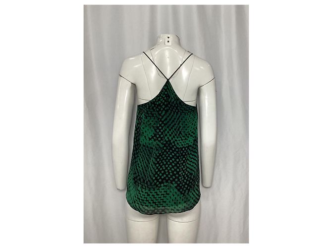 Camiseta de alça com decote em scoop em seda verde com bolinhas da Theory - vista 6