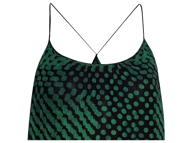 Camiseta de alça com decote em scoop em seda verde com bolinhas da Theory - vista 7