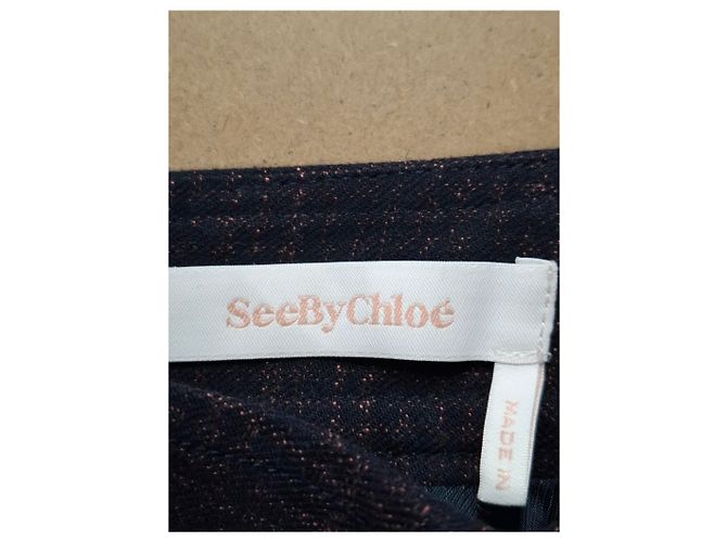 Falda mini de cuadros en algodón azul marino de See by Chloé - vista 6