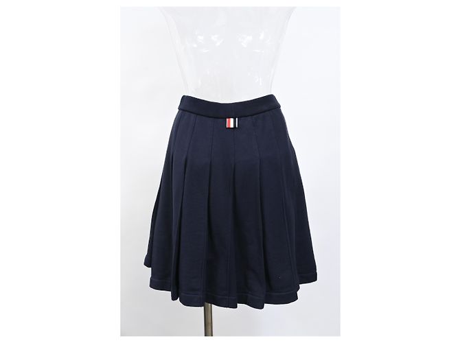 Falda mini plisada clásica de bucle Thom Browne en algodón azul marino - vista 7