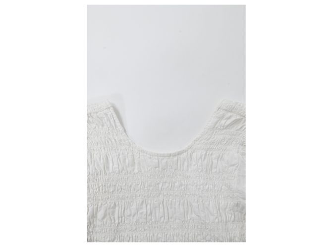 Vestido midi de popelina fruncida Ganni en algodón orgánico blanco - vista 10